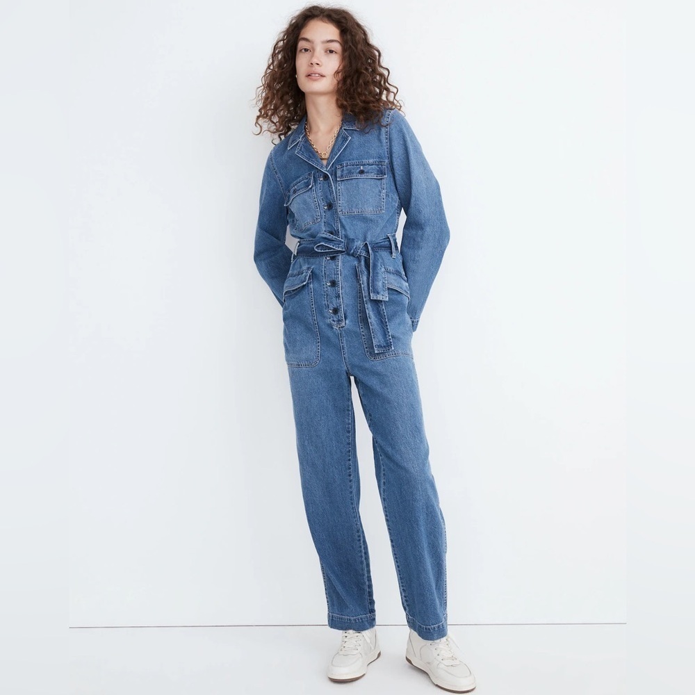 Madewell NWT Denim Tie Waist Jumpsuit in Claireville Wash Cotton Size Medium